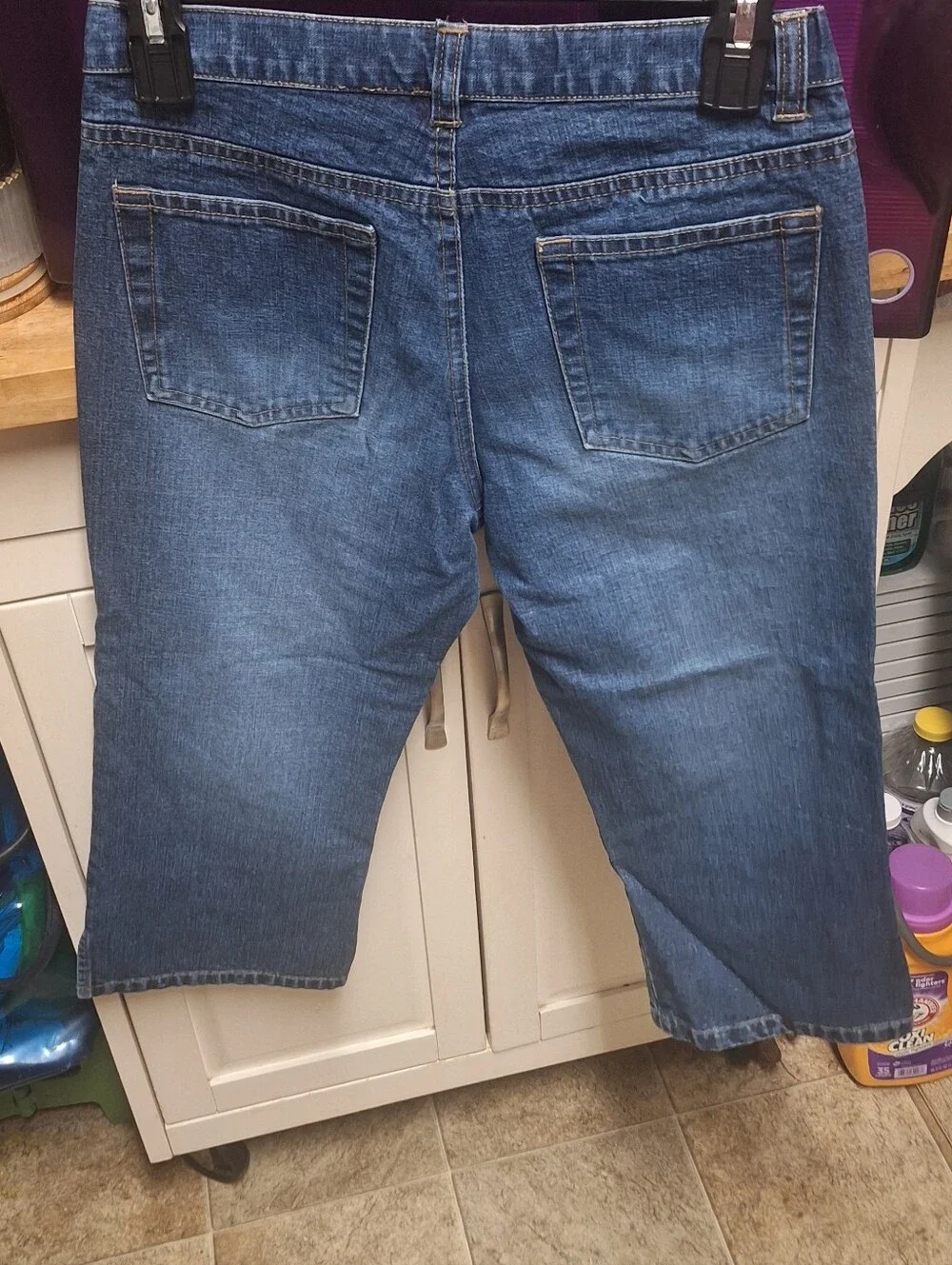 Old Navy Girls Blue Cropped Floral-Embroidered Capri Jeans Size 14 Big Girls
